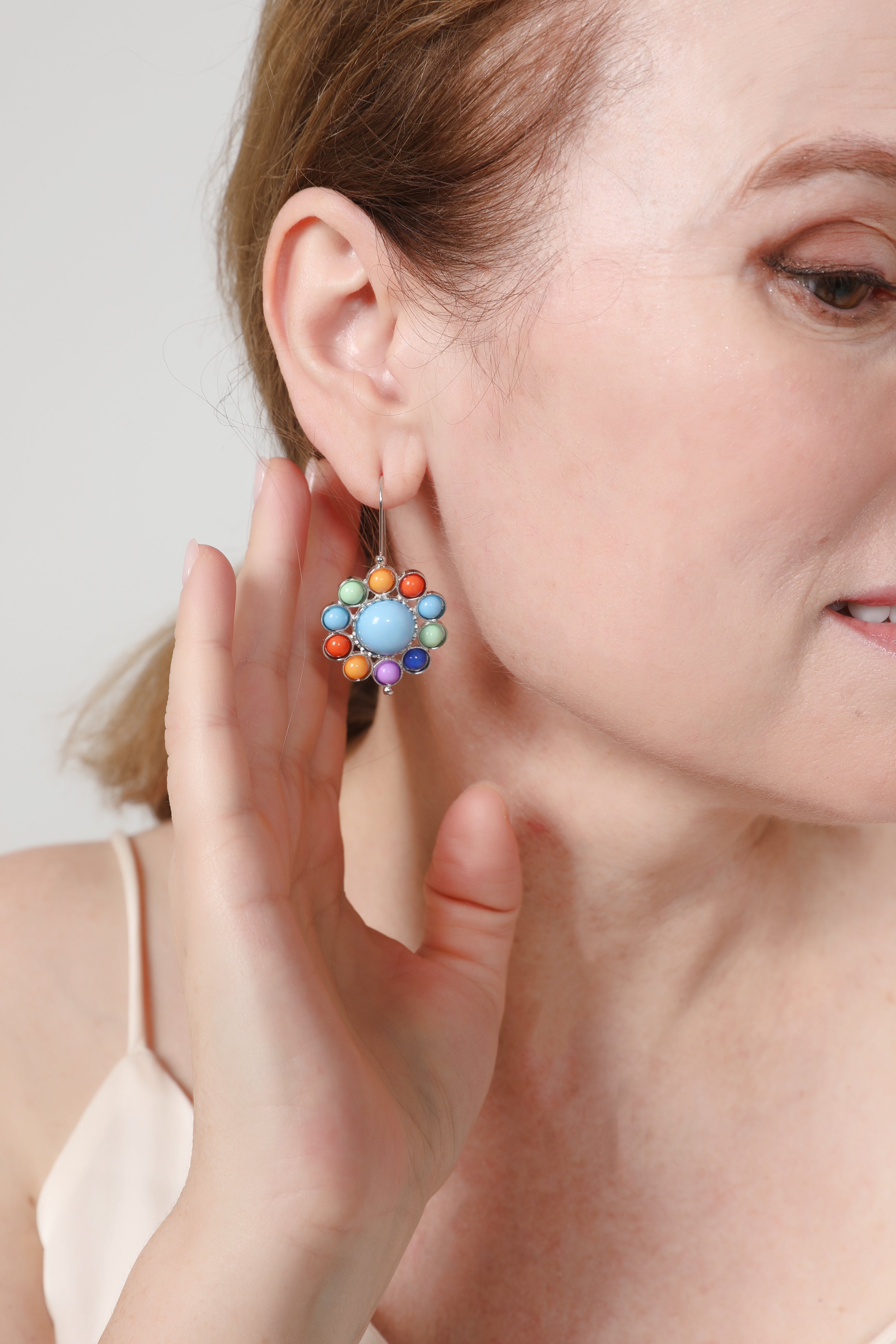 Multicoloured Turquoise Round Earrings