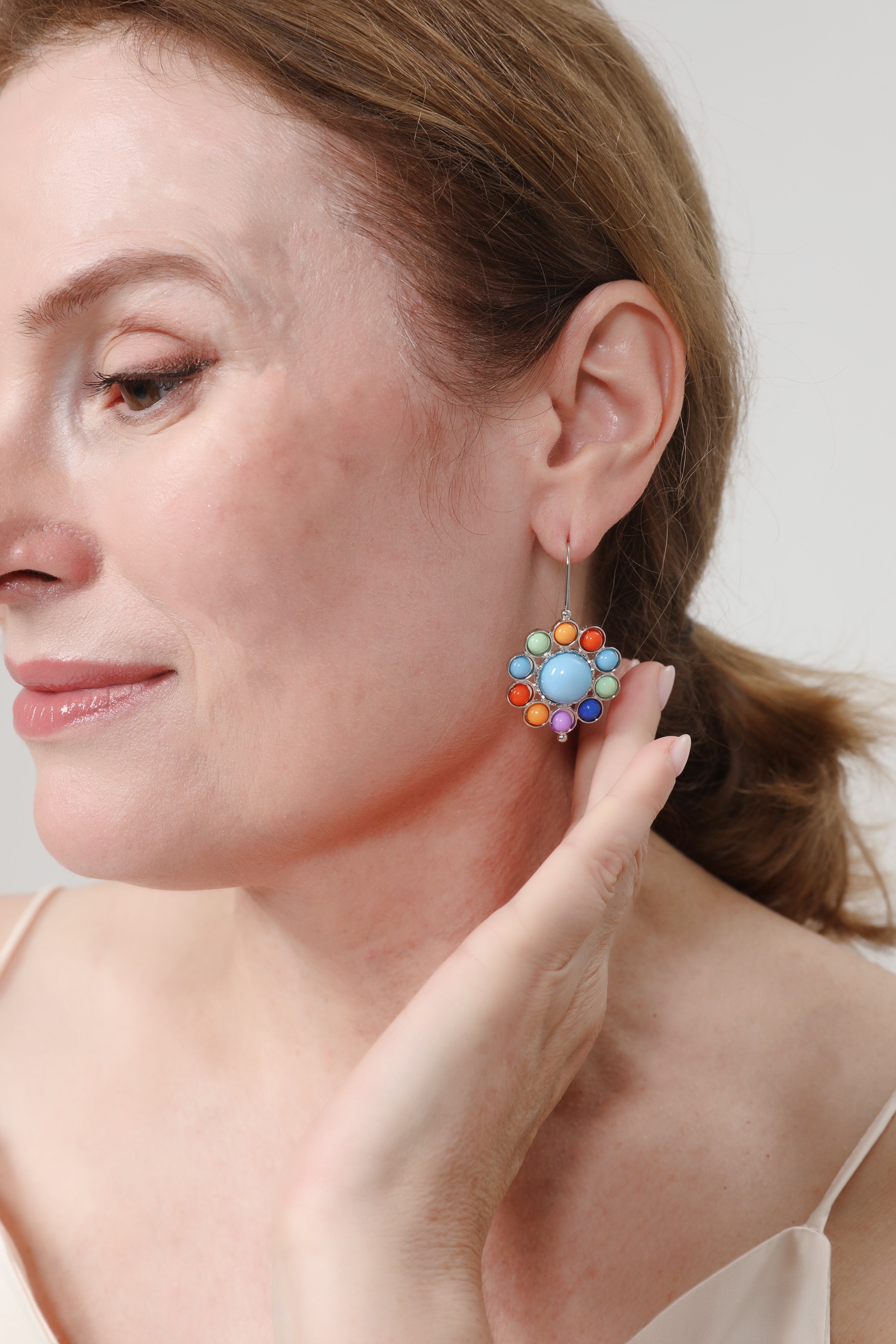 Multicoloured Turquoise Round Earrings