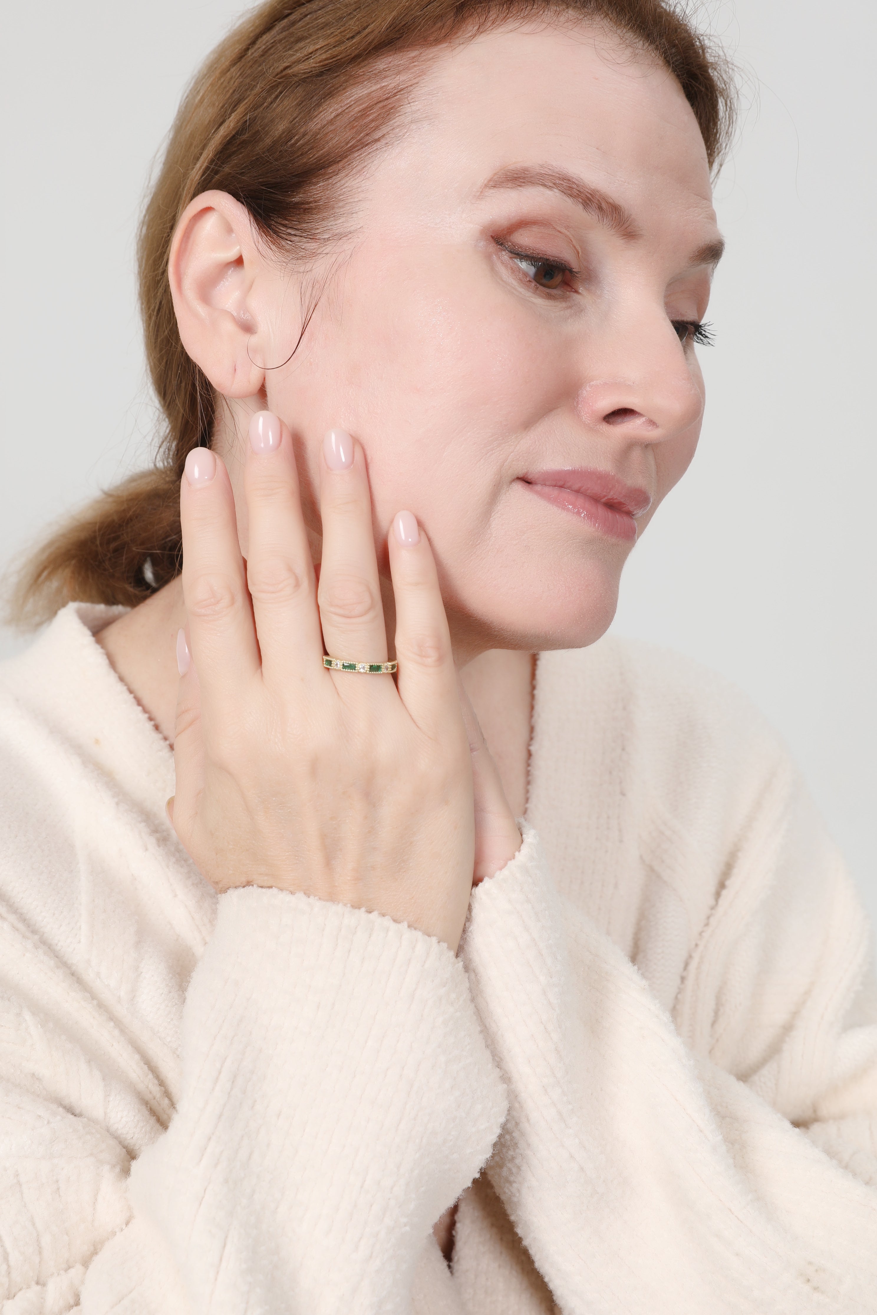 Vintage Green Inlaid Zirconia Gold Ring