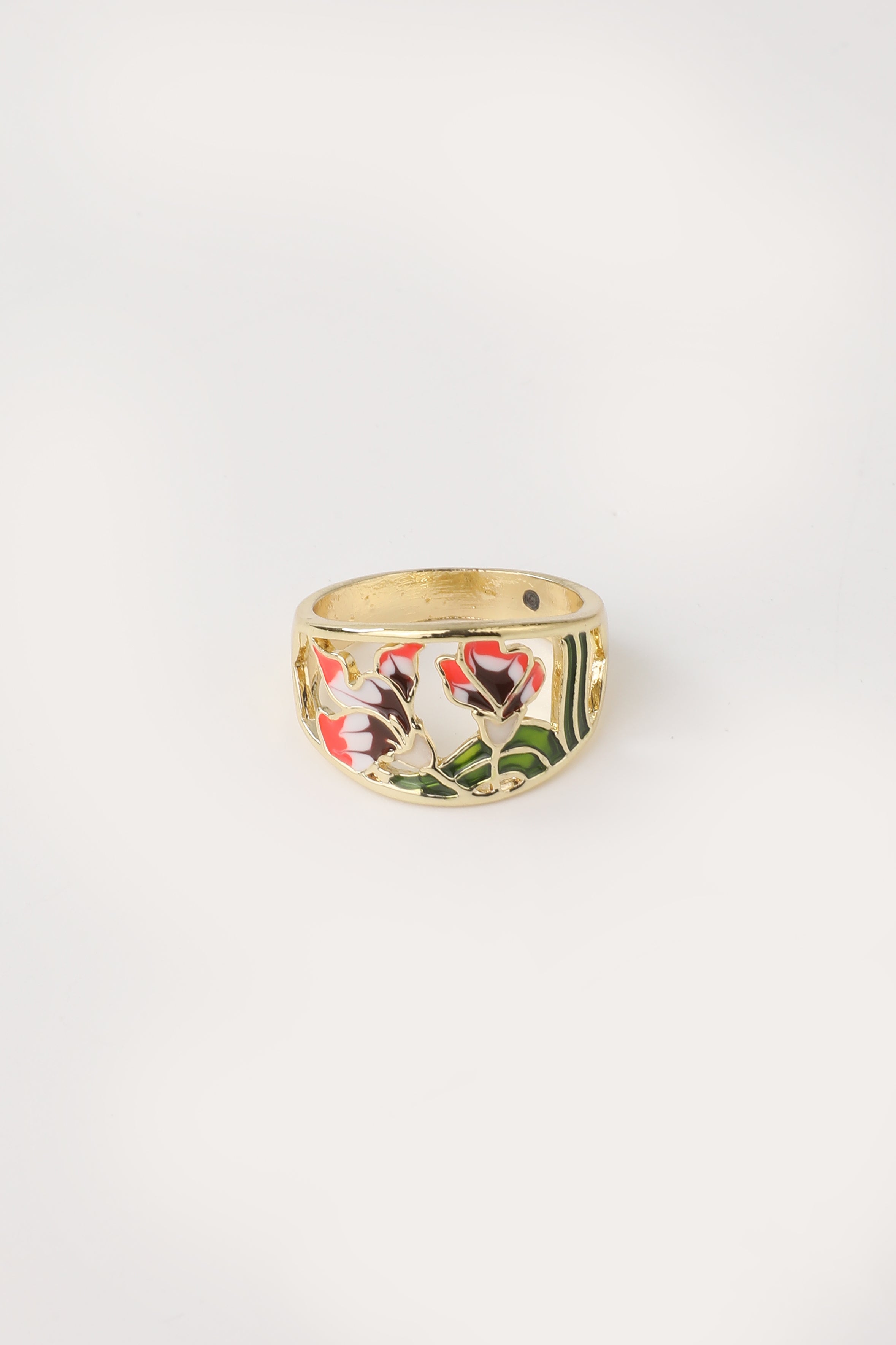 Vintage Golden Enamel Flower Ring