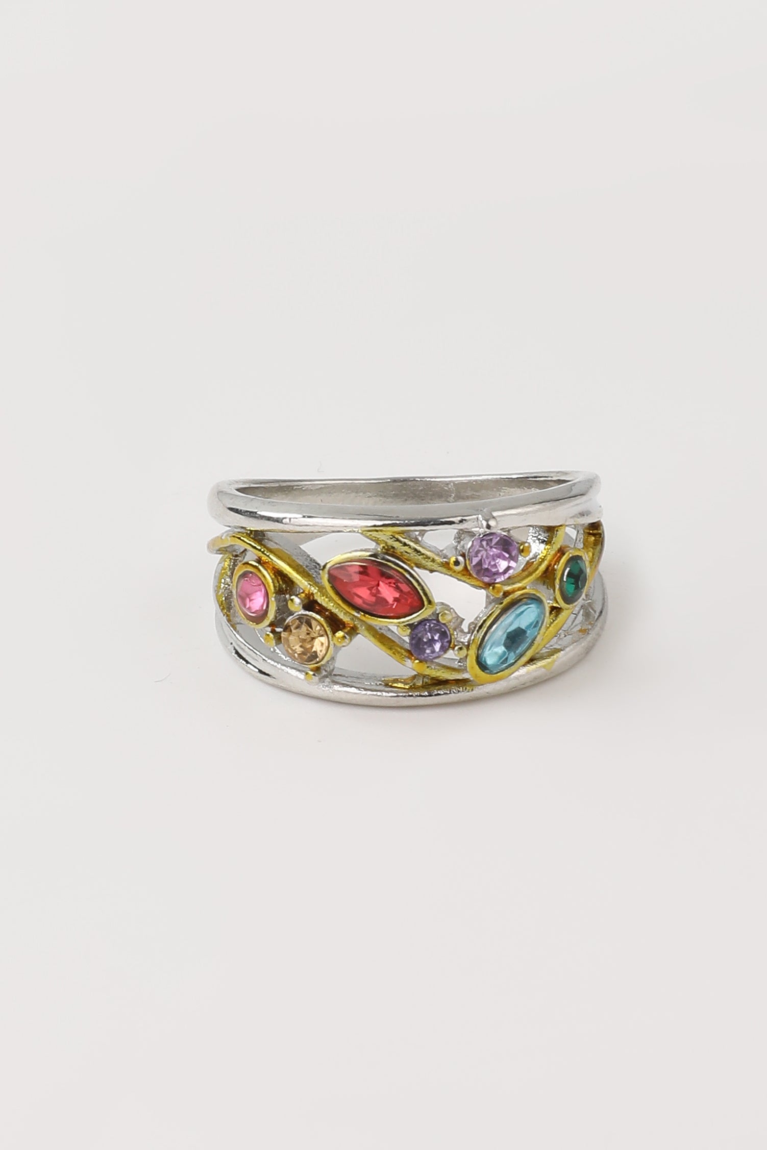 Vintage Gold & Silver Colorful Zirconia Ring