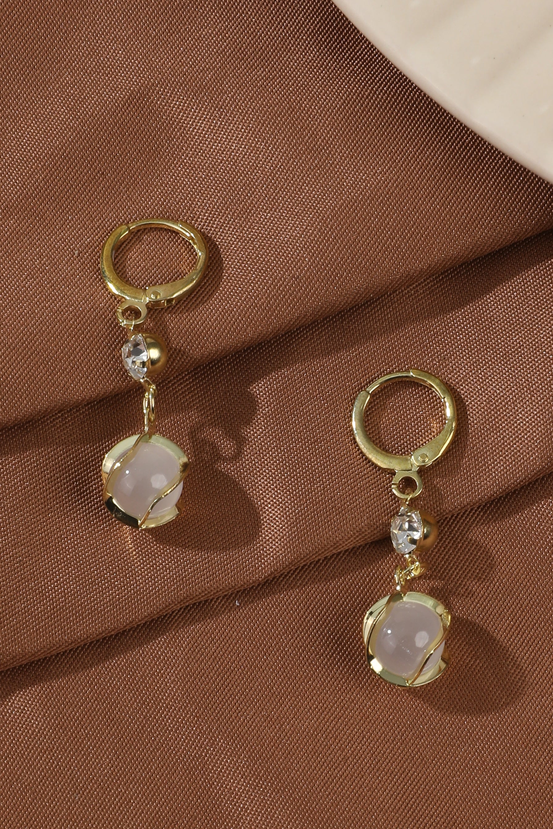 Vintage White Opal Dangling Golden Earrings