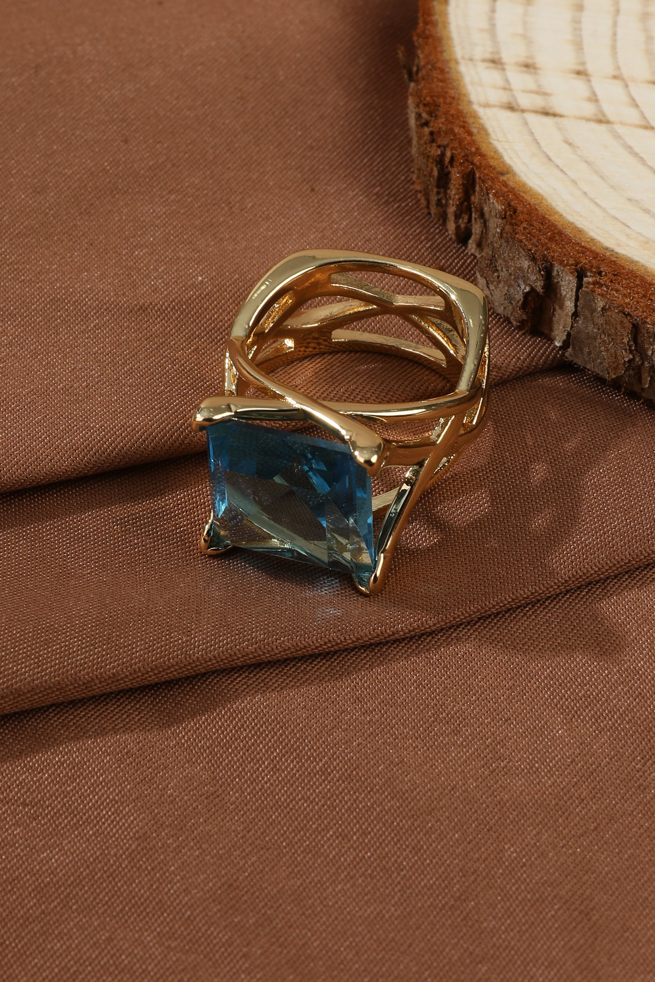 Vintage Rose Gold Blue Zirconia Ring