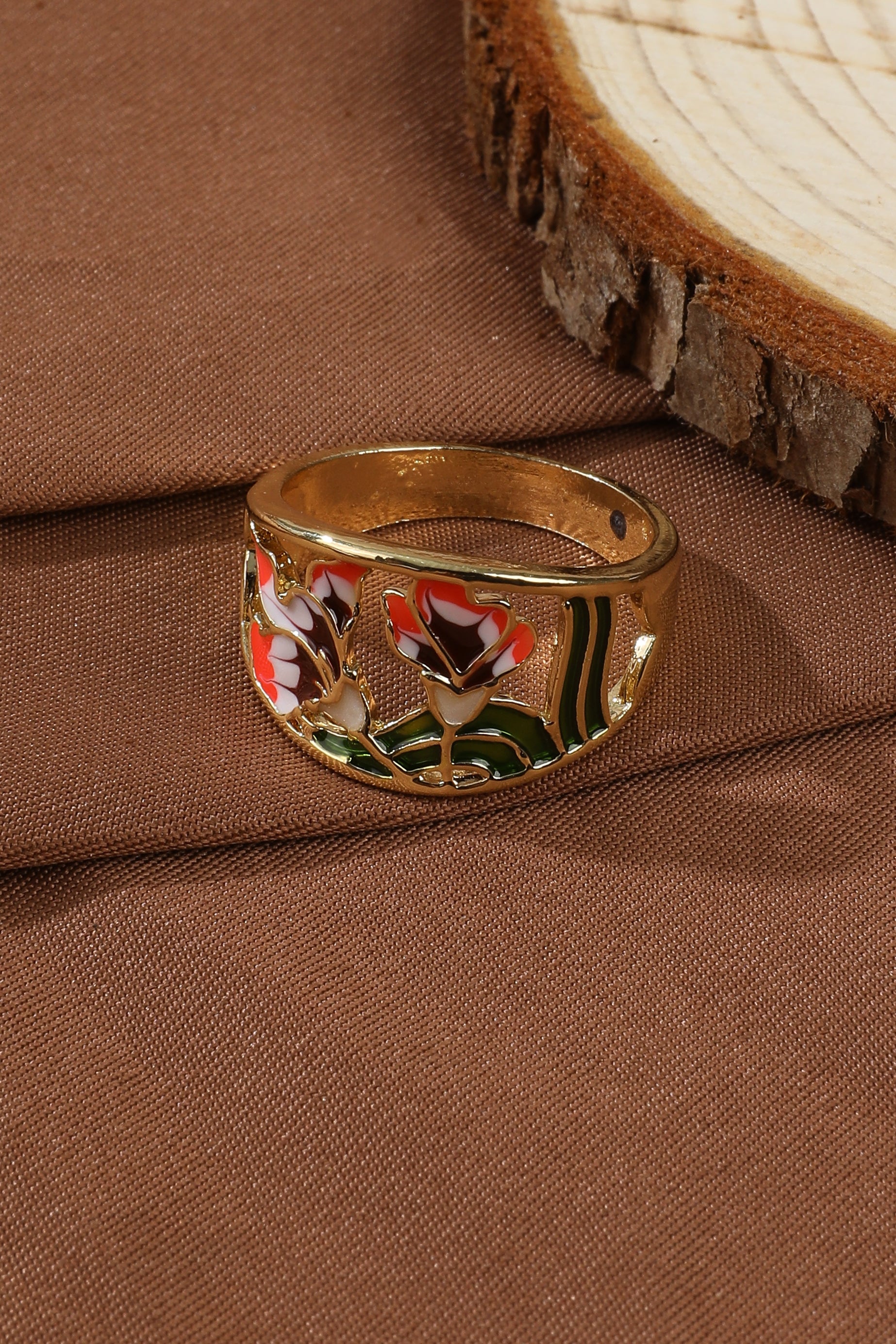 Vintage Golden Enamel Flower Ring