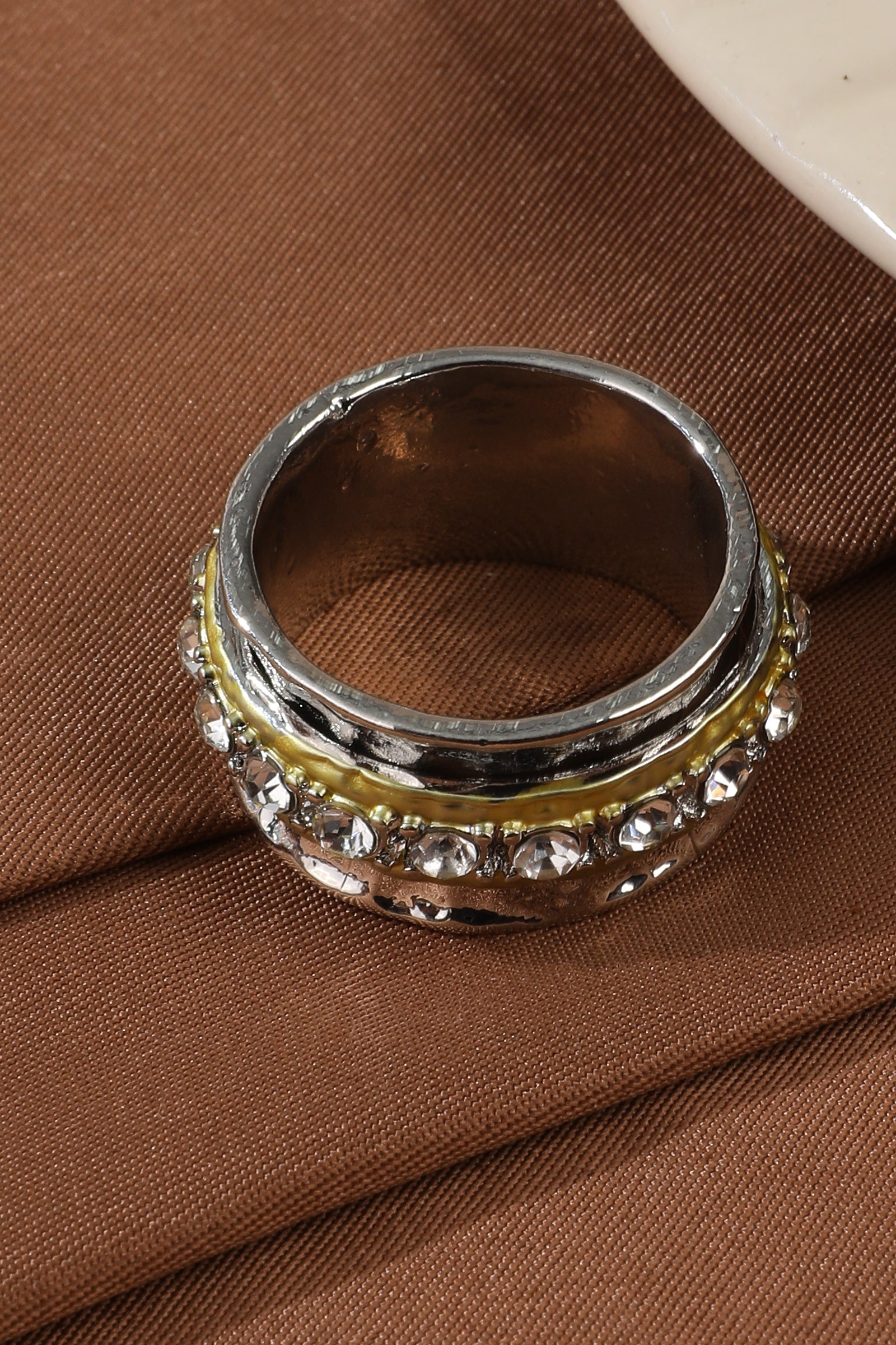 Vintage Inlaid Zirconia Gold & Silver Ring