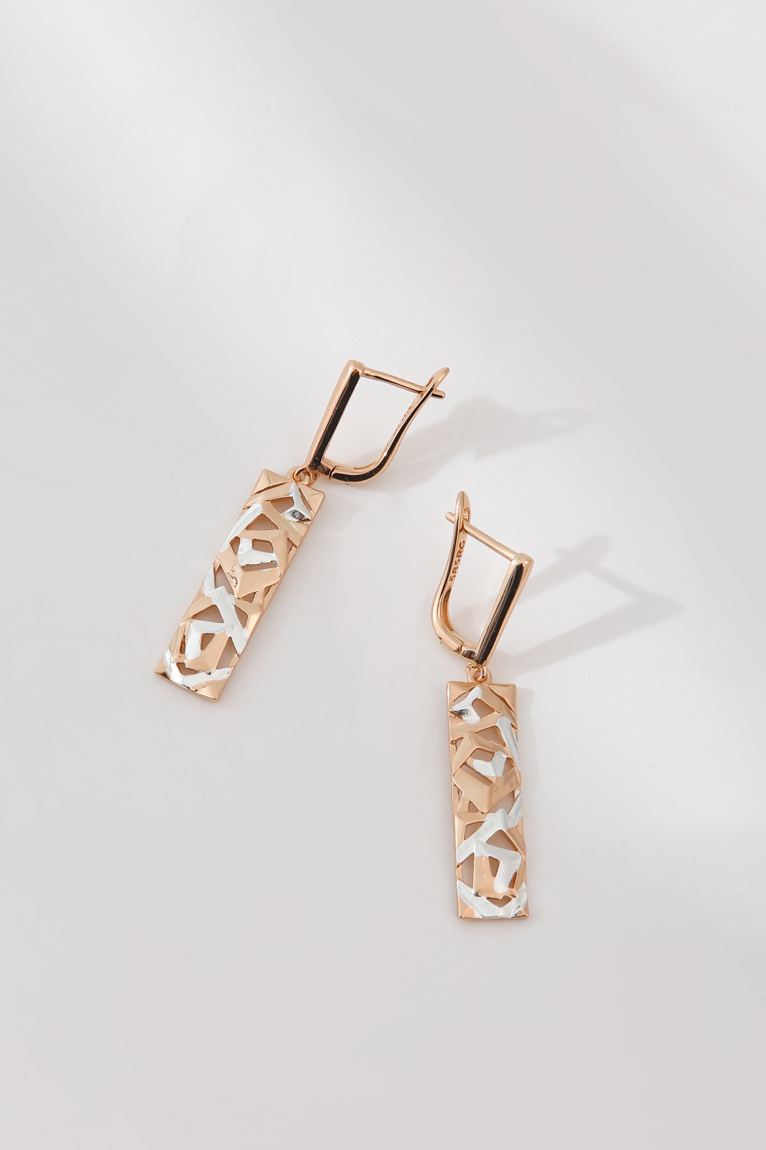 Elegant Rectangular Gold and Silver Earrings