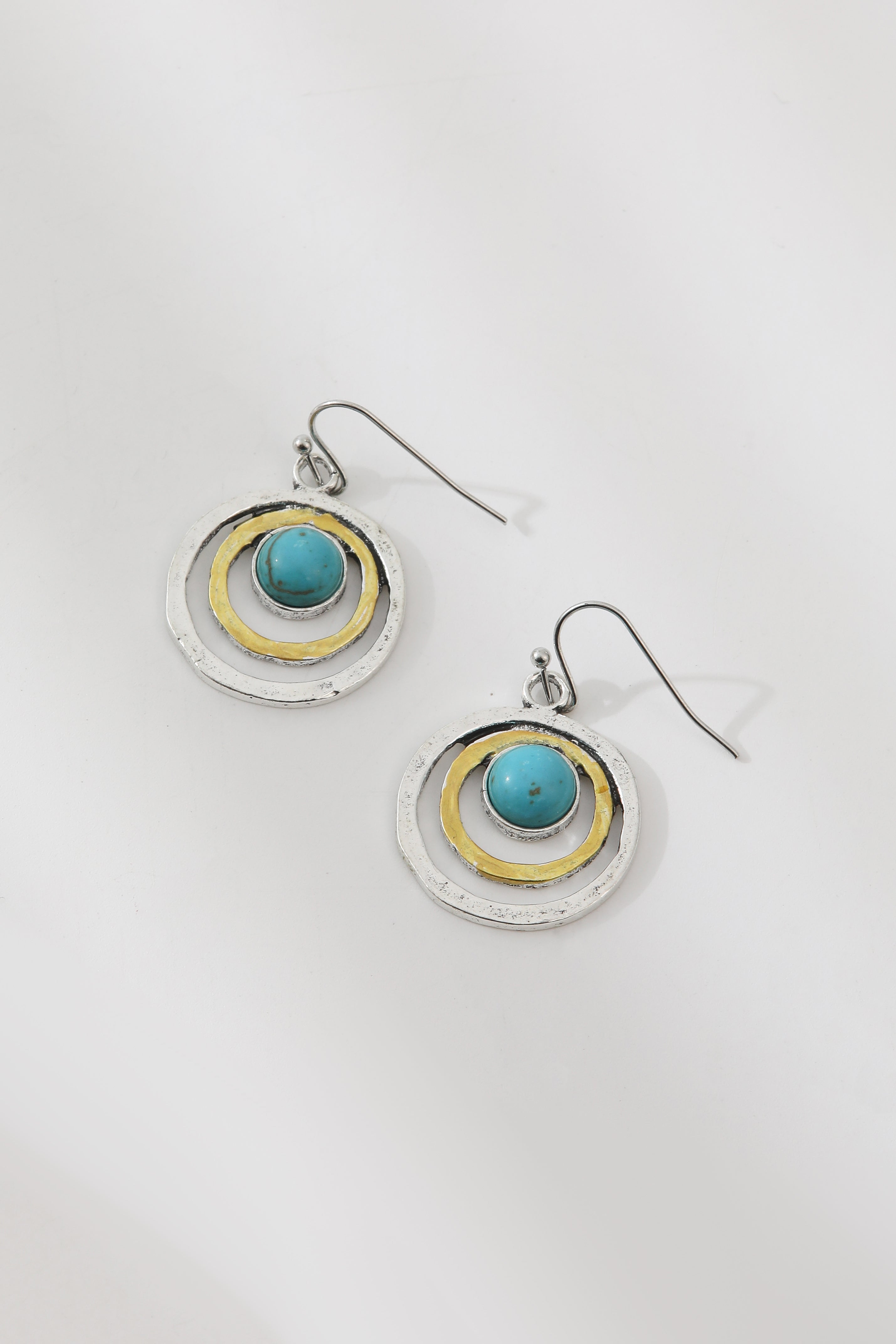 Boho Saturn Earrings with Turquoise Stone in Silver and Gold