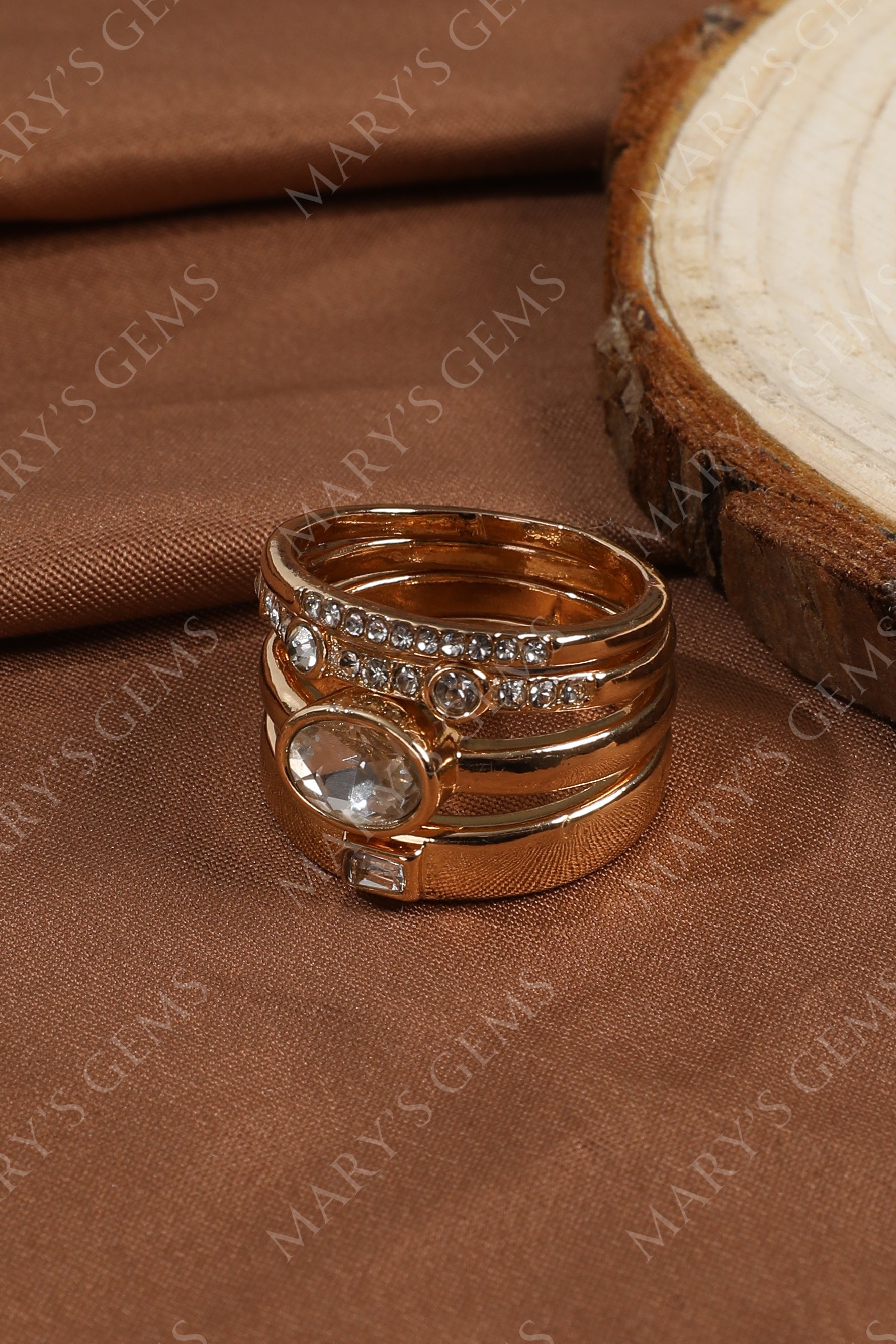 Vintage Gold & Zirconia Ring Set