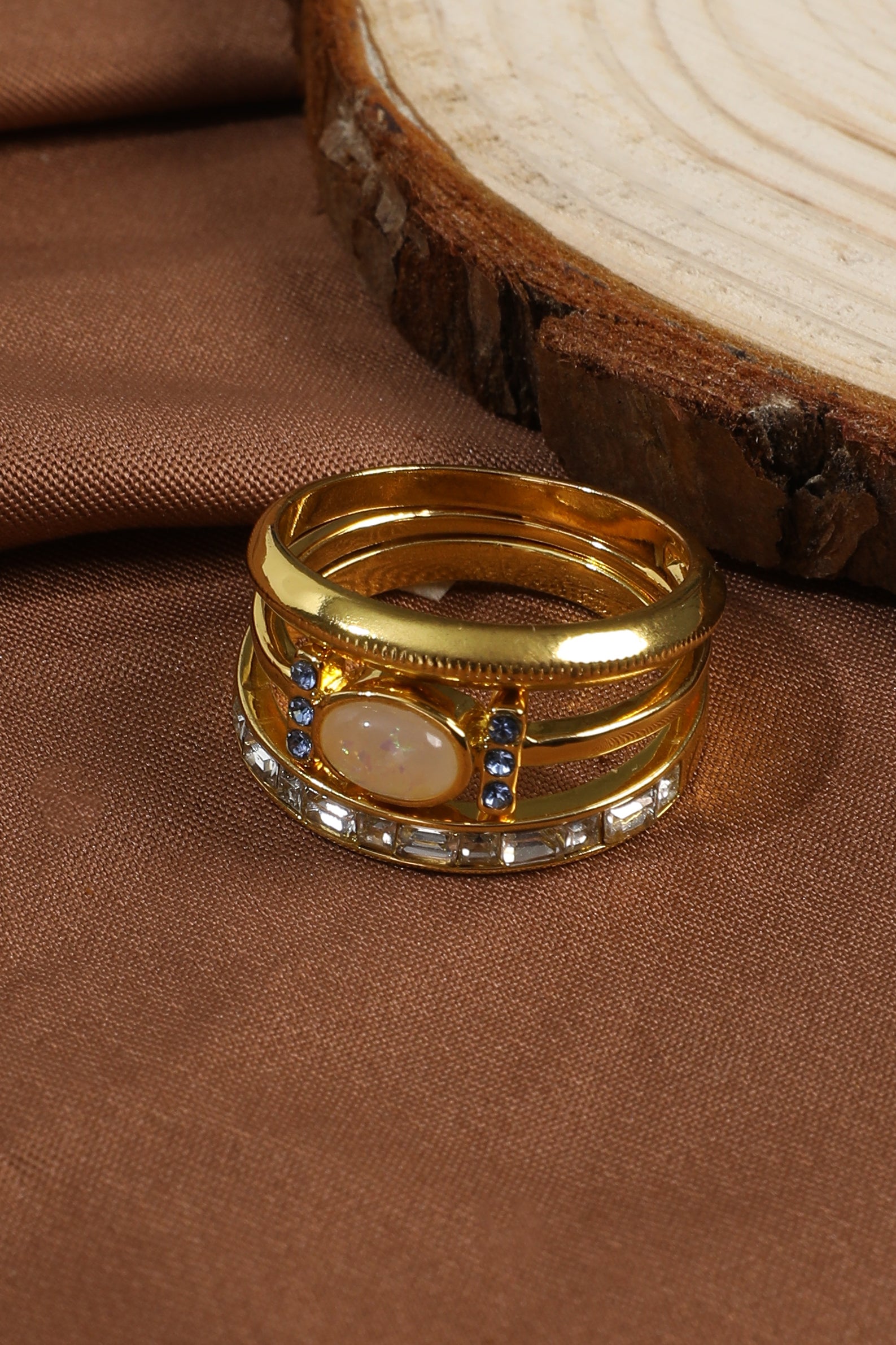 Vintage Golden Opal Rings Set